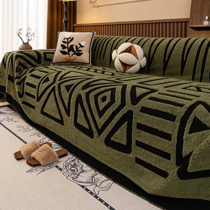 Bohemian Sofa Cover, Boho Jacquard Maze Couch Throw — Soft Pet-Friendly Sofa Blanket