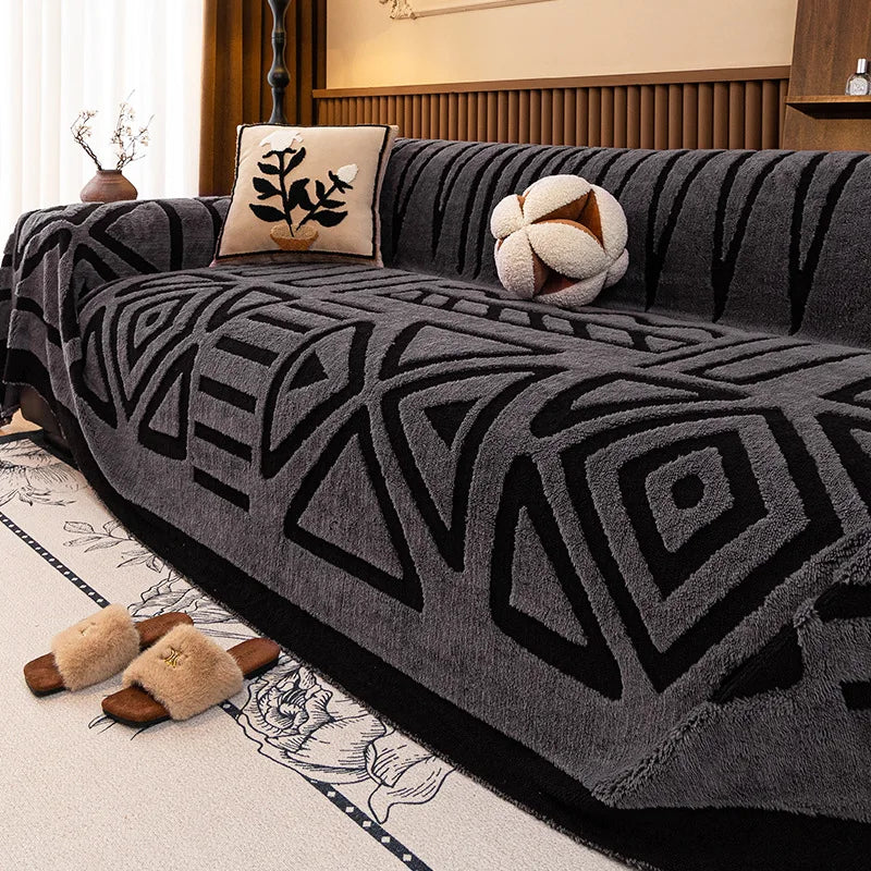 Bohemian Sofa Cover, Boho Jacquard Maze Couch Throw — Soft Pet-Friendly Sofa Blanket