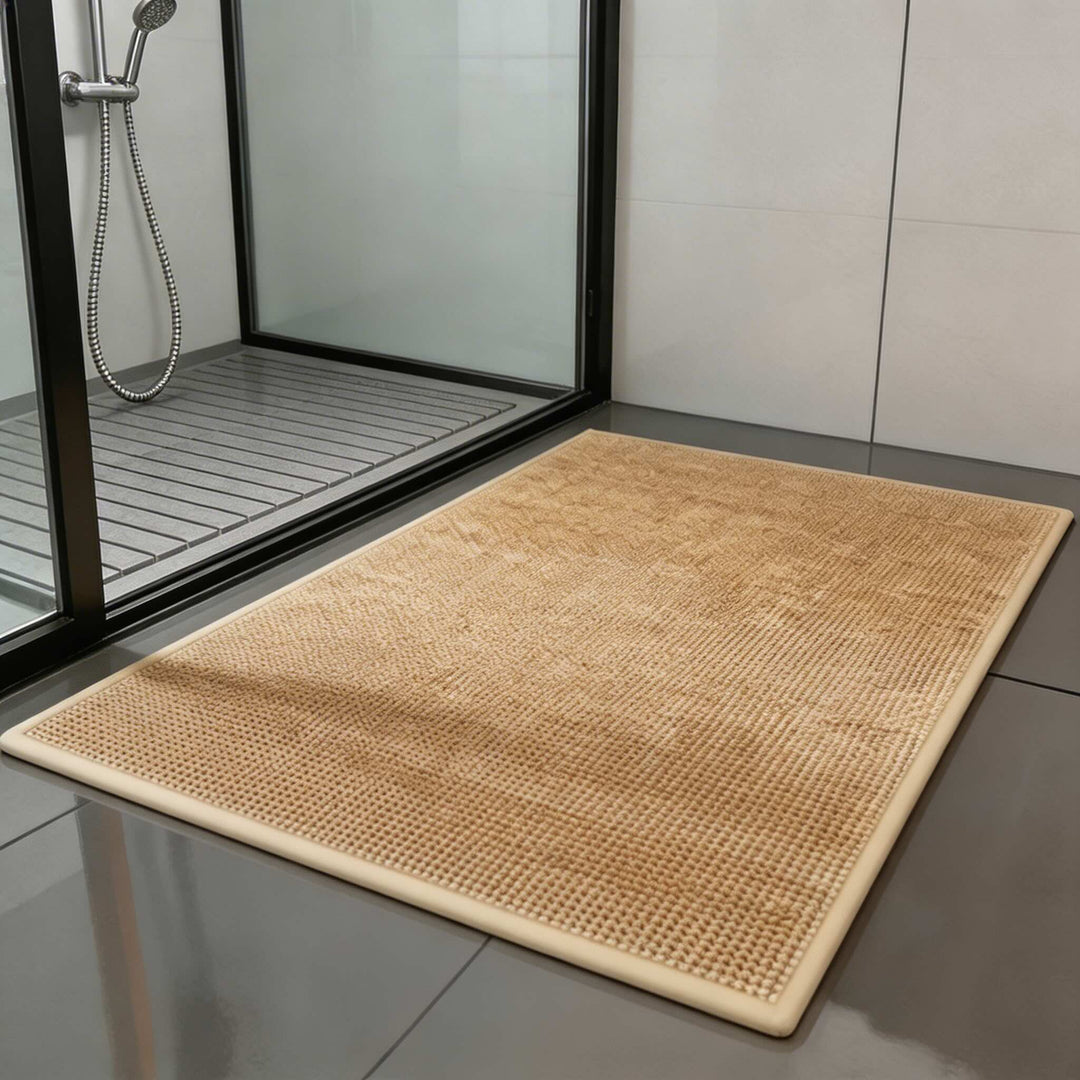 Soft braided non-slip shower mat by the bath