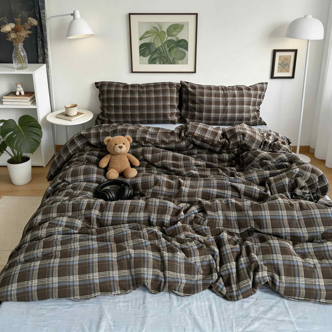 Cozy rustic bedroom decor with plaid bedding set