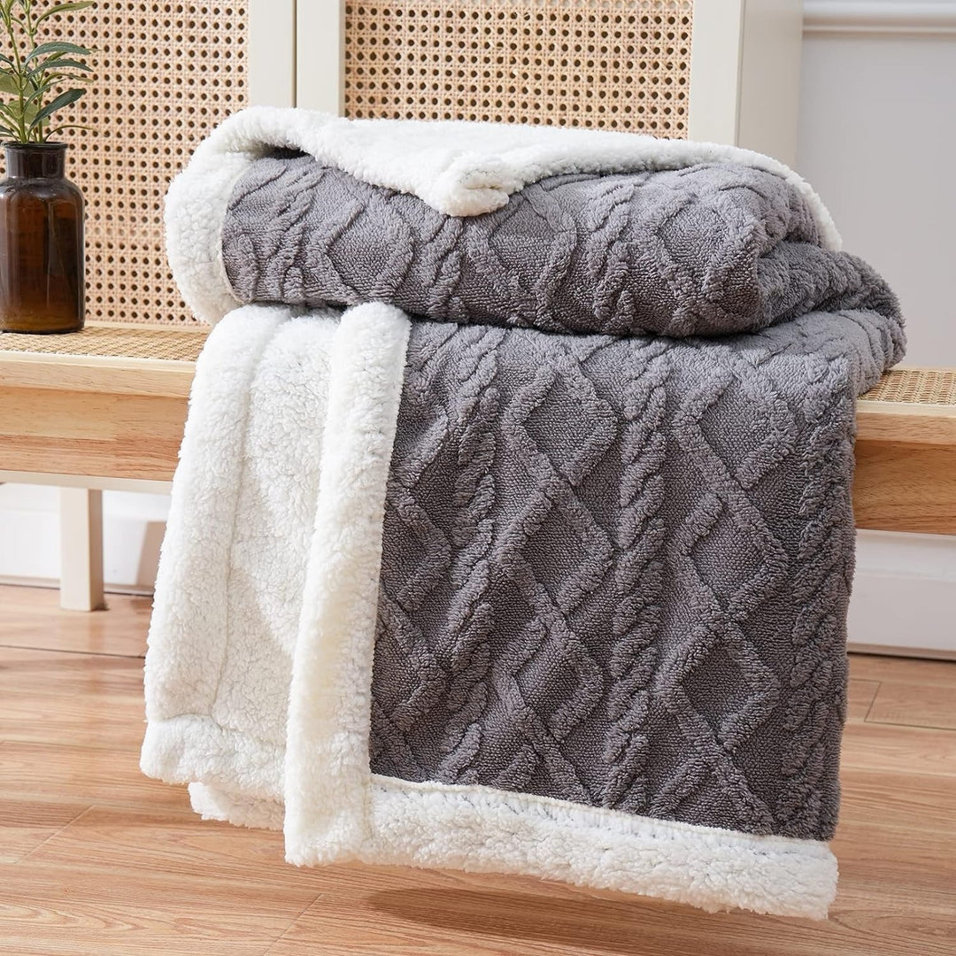 Sherpa Fleece Blanket - Reversible Brushed Sherpa - Soft Warm Throw