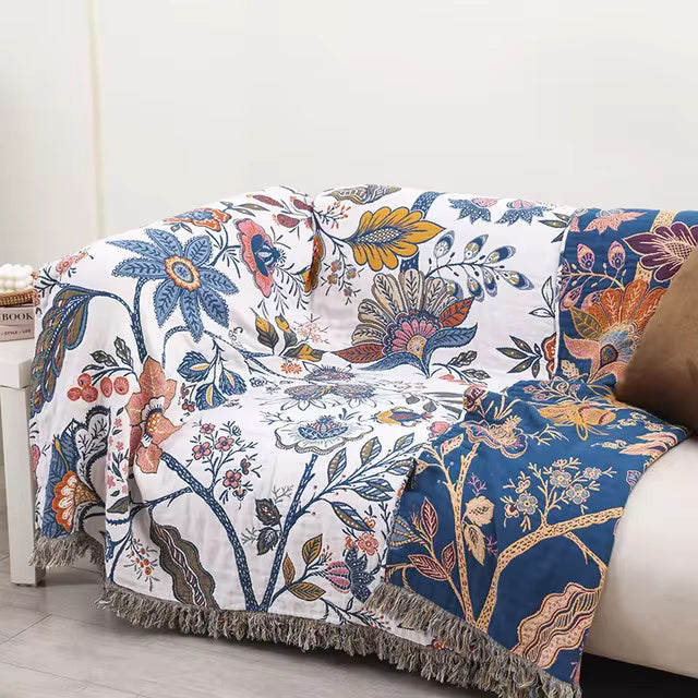 FloraLoom – Luxury Cotton Jacquard Throw Blanket