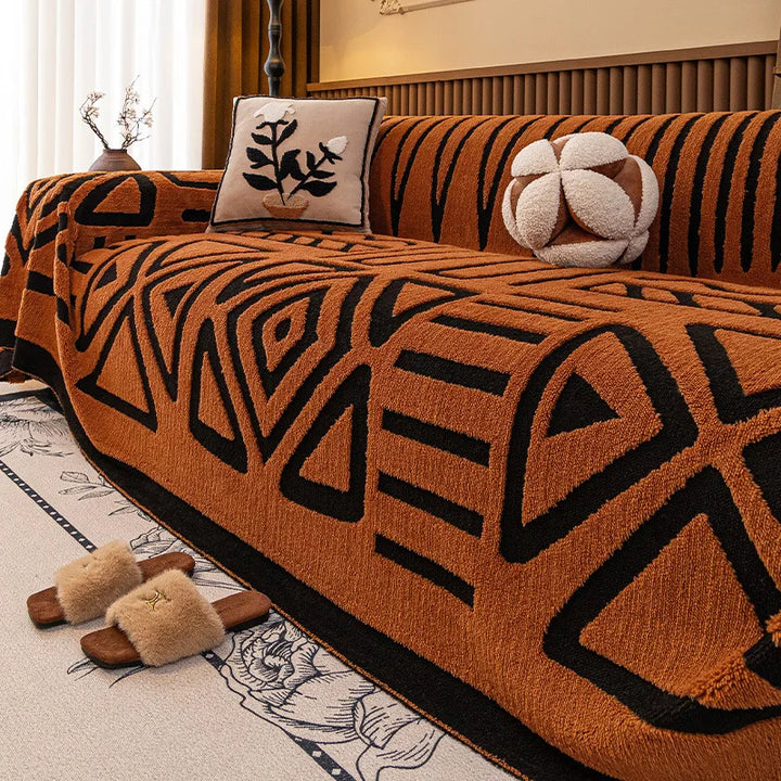 Bohemian Sofa Cover, Boho Jacquard Maze Couch Throw — Soft Pet-Friendly Sofa Blanket