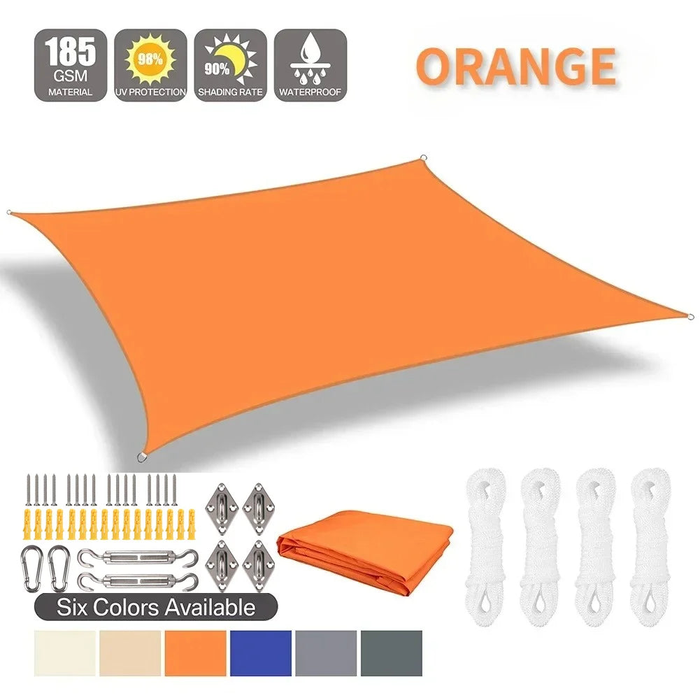 SkyCover Waterproof Shade Sail – Orange with mounting kit