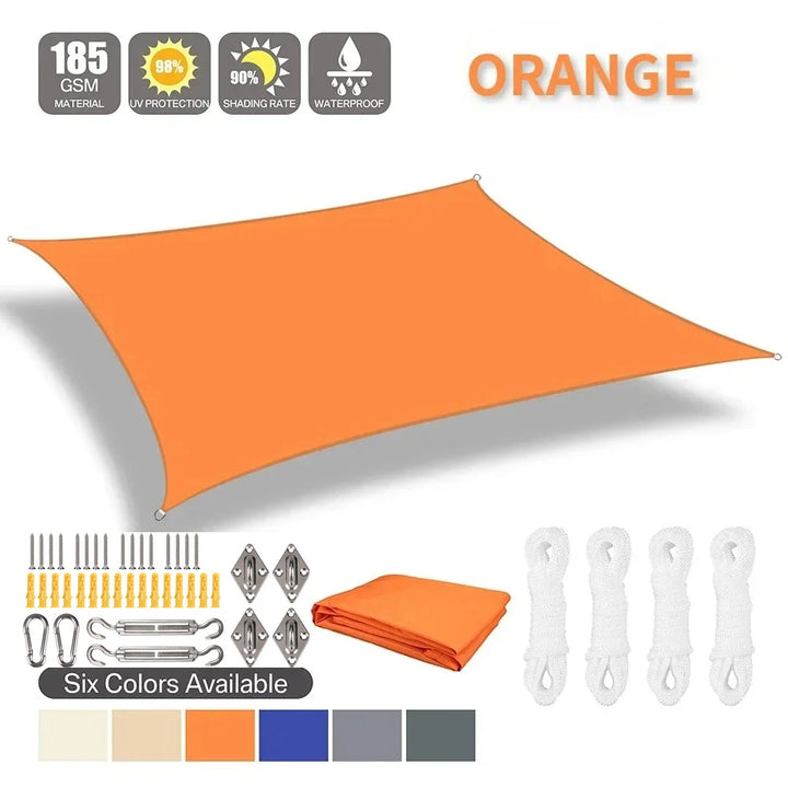 SkyCover Waterproof Shade Sail – Orange with mounting kit