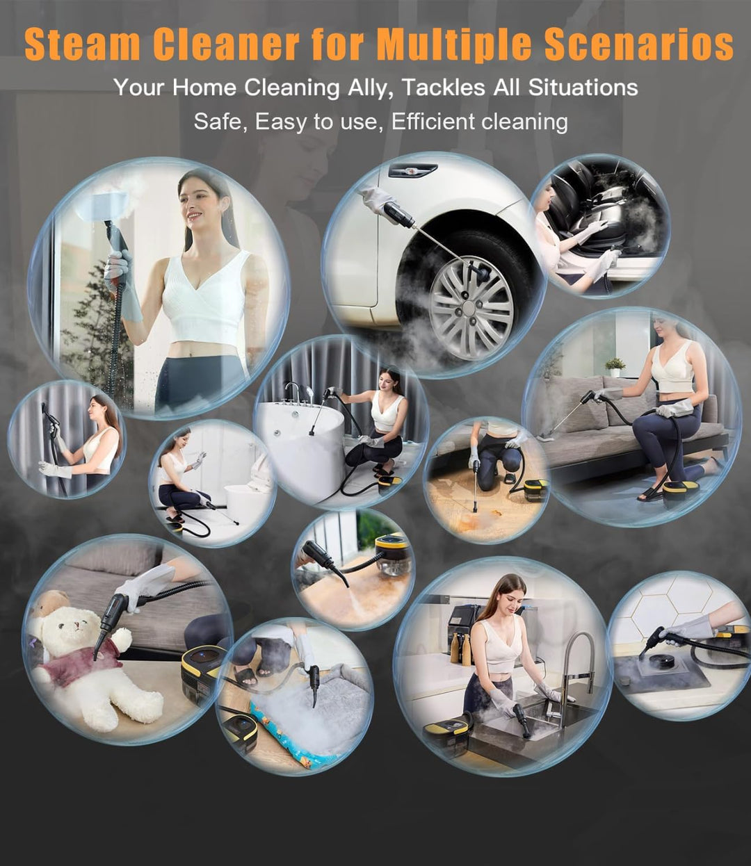 Handheld Steam Cleaner 2500W – Portable High Pressure Cleaner for Kitchen, Home, Grout &amp; Car