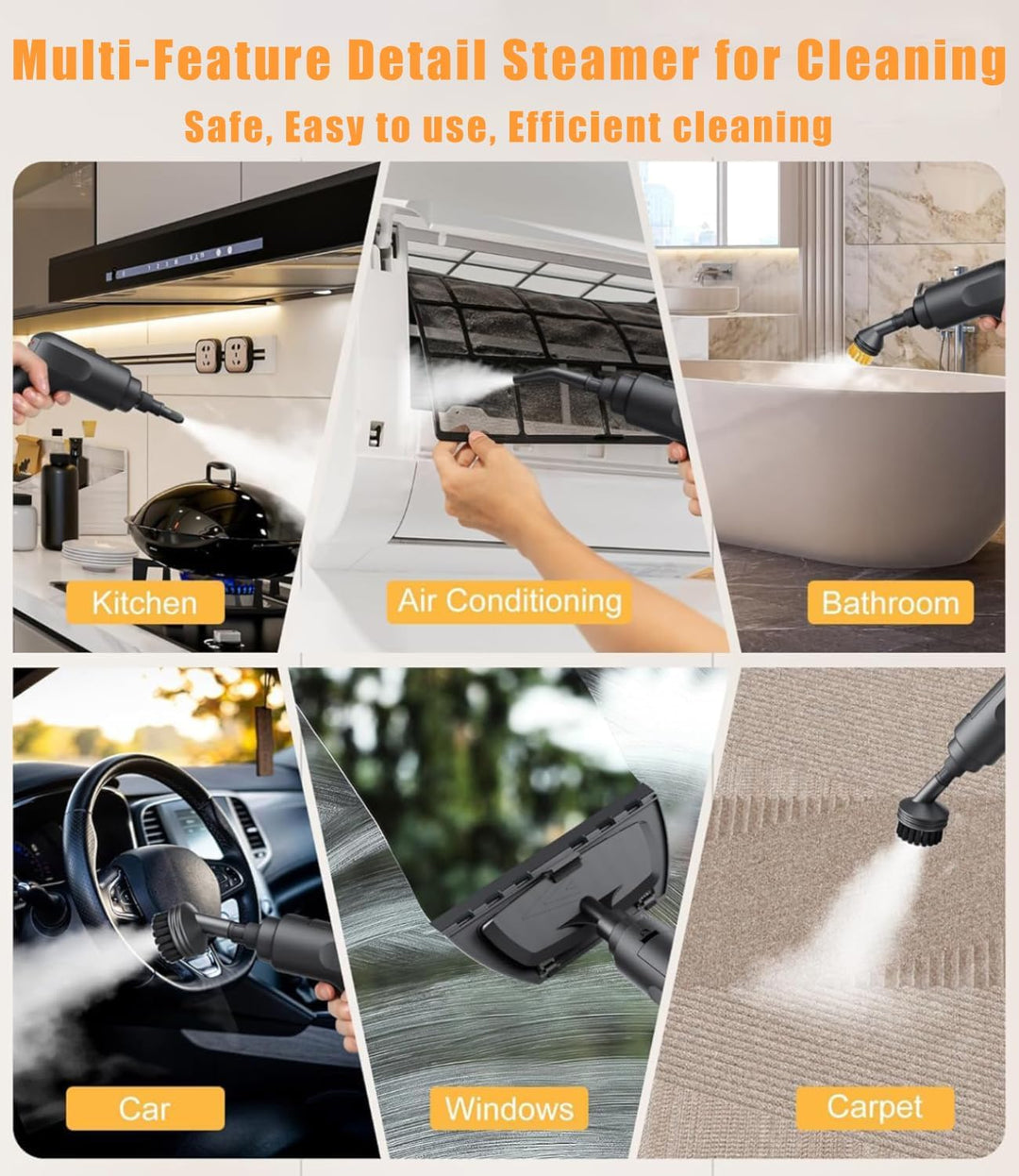 Handheld Steam Cleaner 2500W – Portable High Pressure Cleaner for Kitchen, Home, Grout &amp; Car