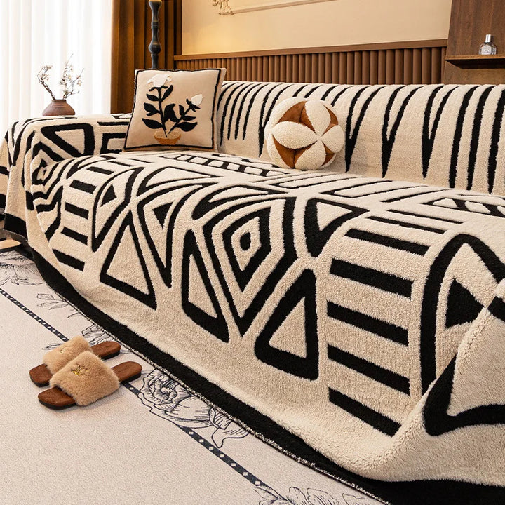 Bohemian Sofa Cover, Boho Jacquard Maze Couch Throw — Soft Pet-Friendly Sofa Blanket