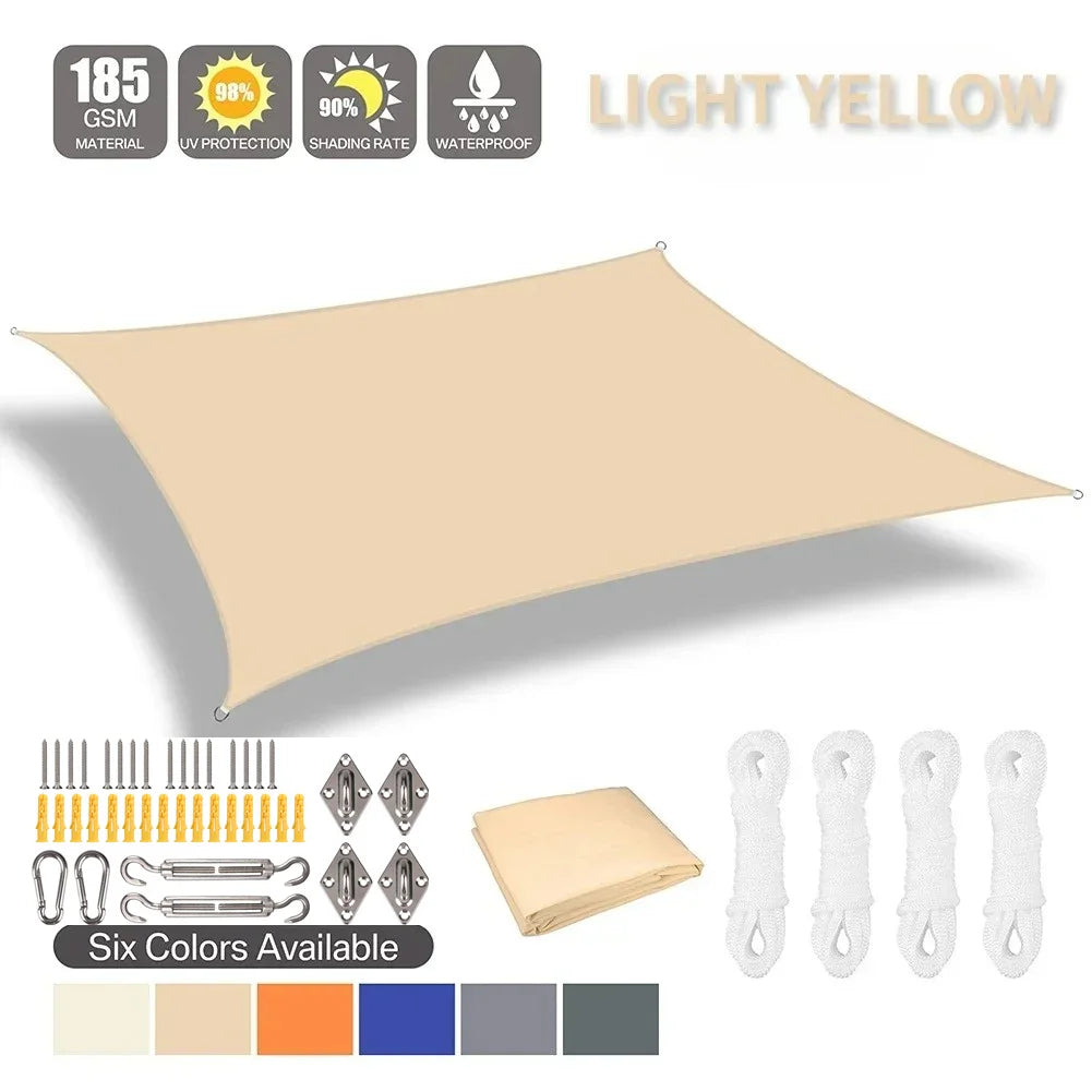 SkyCover Waterproof Shade Sail – Light Yellow with mounting kit